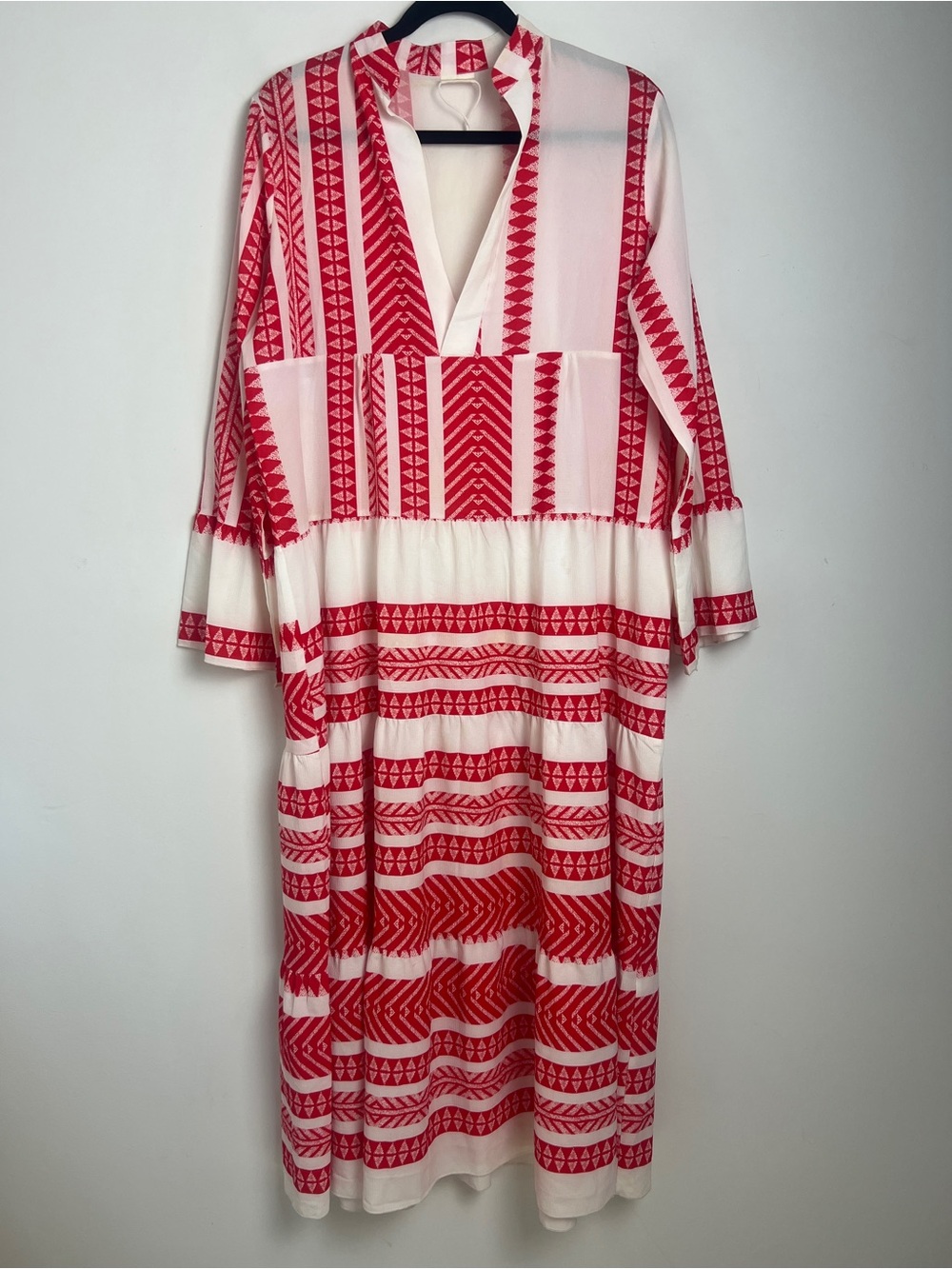 NWOT Silk & Salt Large Red & White Summer Of Love Bohemian Tiered Maxi Dress - Picture 3 of 11